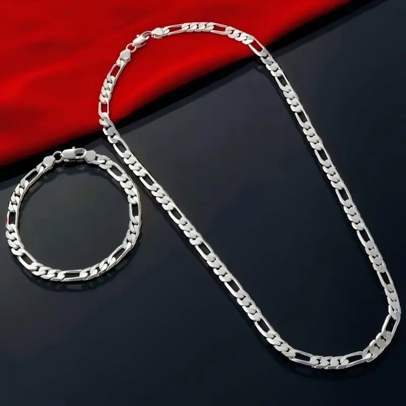 Elegant 925 Sterling Silvery 4mm/6mm Triple Figaro Cuban Link Chain Necklace - Hypoallergenic, Tarnish-Resistant, Ideal For Parties & Gifts, Versatile Accessory|Stylish 925 silver plated Cuban Link|Durable Chain Design
