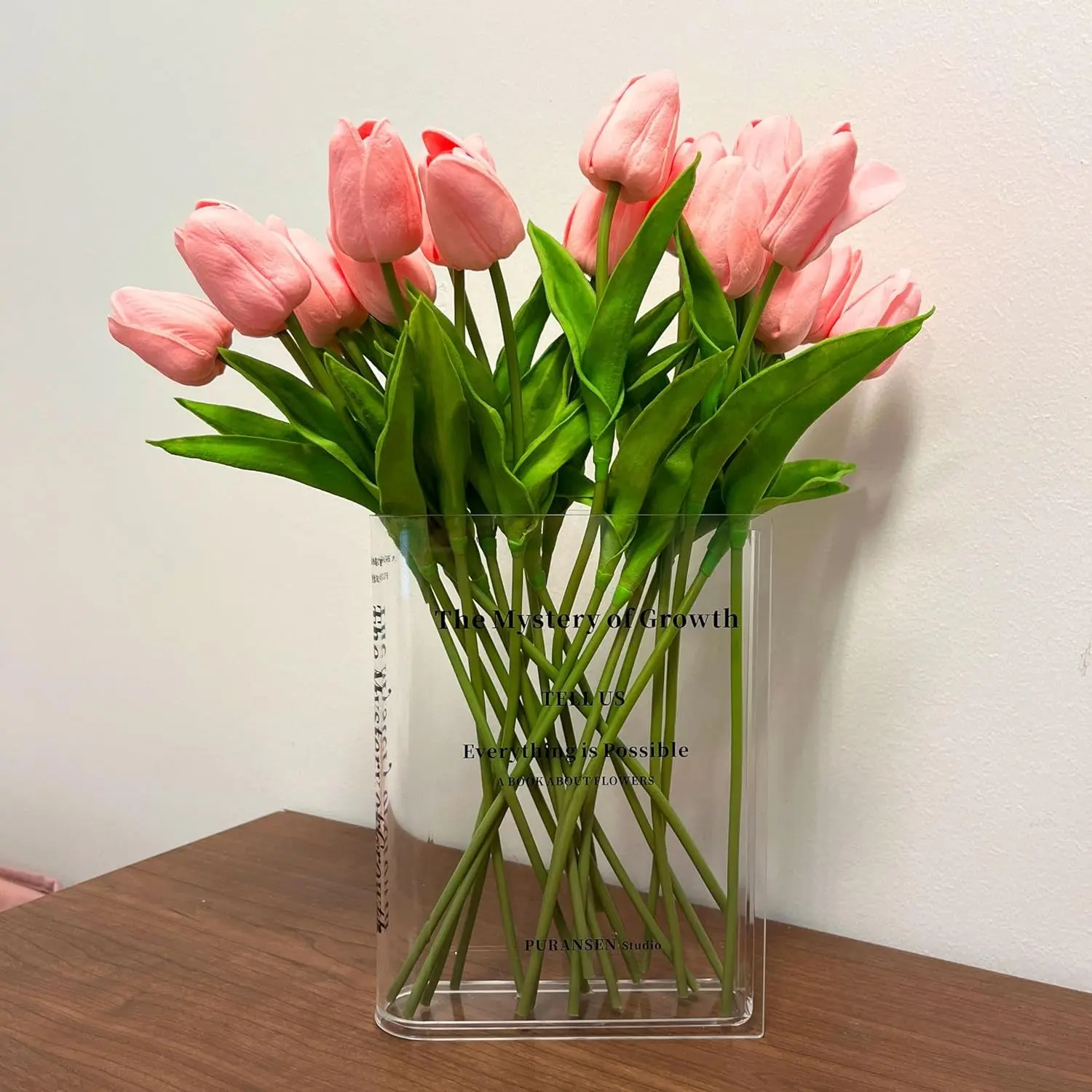 Bookend Vase for Flowers, Cute Bookshelf Decor, Unique Vase for Book Lovers, Artistic and Cultural Flavor Acrylic Vases for Home Office Decor, a Book about Flowers (Clear Color)