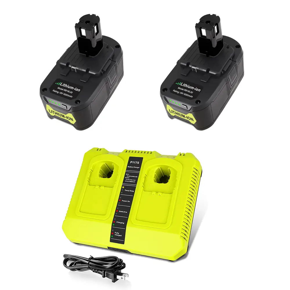 2 Pack 6Ah/8Ah 18-Volt Replacement Battery for Ryobi 18V Battery ONE+ Plus P108 P102 P103 P104 P105 P107 P109 P122 PBP005 RB18L50 Cordless Power Tools