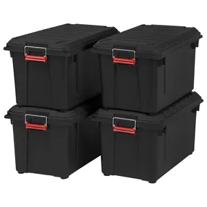 IRIS USA 21 Gal Store-It-All Plastic Storage Bins with Lids, Black/Black, 3 Pack