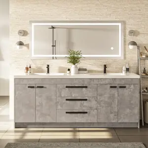 Lugano 84 in. Concrete Gray Double Sink  Bath Vanity with Acrylic Top and Integrated Sinks