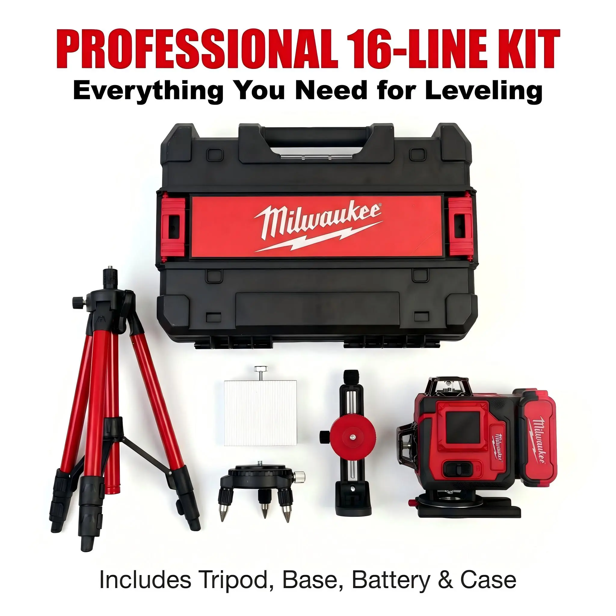 Milwaukee 16-Line Green Beam Laser Level Full Kit - ±0.3mm/10m Accuracy, Self-Leveling, Cross-Leveling, Cordless Li-Ion Batteries, Industrial Tool for Framing Metal Studs, Hand Tools Multitools & Accessories wood frame