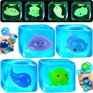 1/3pcs Stress Relief Cube Set, Glow-In-The-Dark Sensory Toy, Creative Water Cube Squeeze Toy, Slow Bounce Anti-Anxiety Relaxation Toy