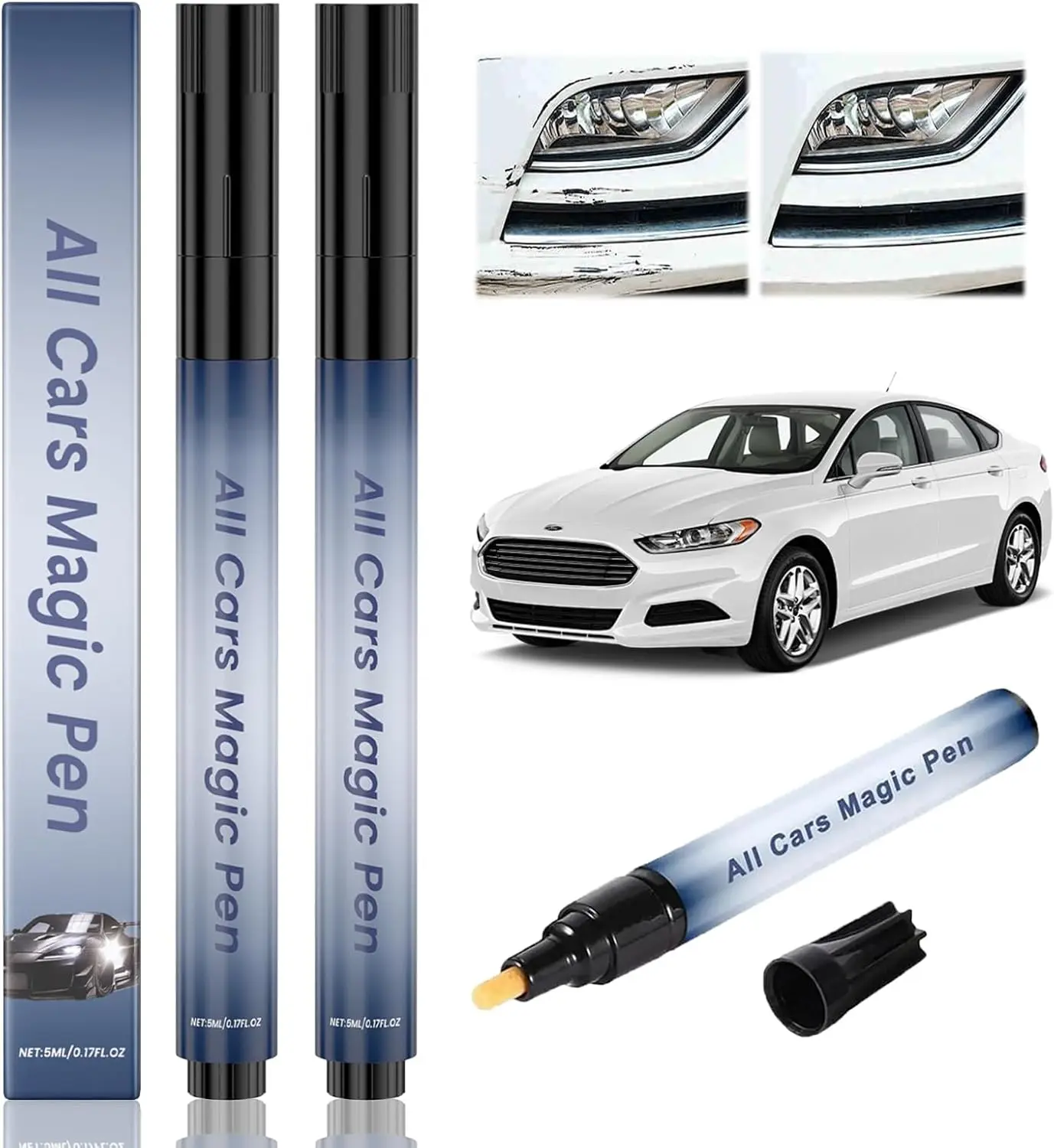 2-Pcs Universal Car Scratch Repair Pen Set, Invisible Fast-Dry Compact Car Paint Damage Fix Tool, Weatherproof Magic Pen for All Vehicle Colors