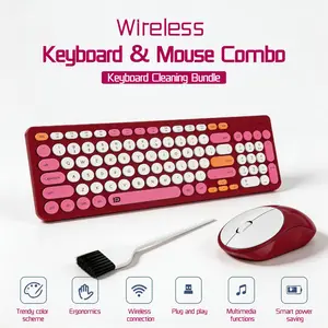 Retro Typewriter Wireless Keyboard and Mouse Combo Round Keycaps Silent 2.4G Keyboard for Office Aesthetic Desk Setup