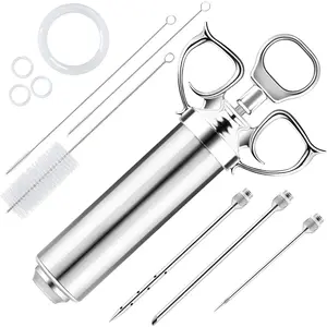Meat Injector  Kit, 2-oz Large Capacity Marinade Turkey Injector with 3 count Stainless Steel Marinade Injector  for BBQ Grill  & Turkey & Brisket