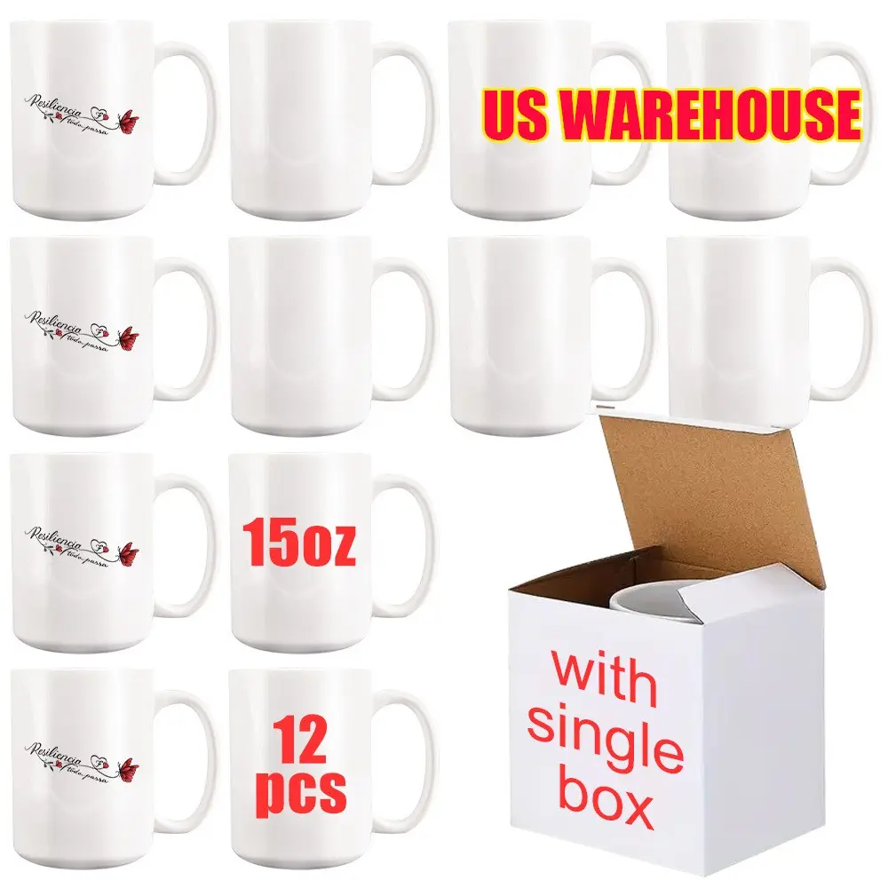 Sublimation Mugs 15 Oz Sublimation Cups Bulk Coffee Mugs Tazas Para Sublimar Blank White Colors Set of 12