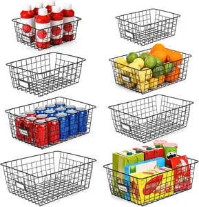 8 Set, Extra Large Wire Baskets for Organizing with Lables, Cabinet Pantry Organization and Storage Bins - Metal Basket for Kitchen, Laundry, Garage