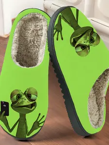 Funny Alien Print Cotton Slippers, Fun Sci-Fi Style, Fuzzy Lined Anti-Slip Thick Sole, Home Use Men Women Fall Winter Warm Shoes