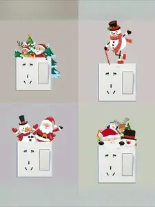 4pcs, Christmas Switch Sticker, Christmas Tree Elk Santa Claus Snowman Design Switch Sticker, Christmas Bedroom Living Room Decorative Wall Sticker, Xmas Switch Decor, Winter New Year Wall Decorations, Natal, Noel, Navidad Decor