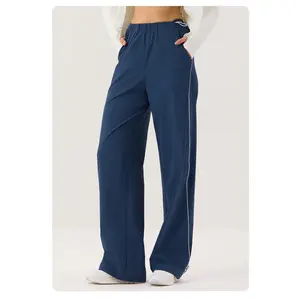 ALPINEA Women's Drawstring Elastic Waist Straight Wide Leg Yoga Pants, Loose Casual Outdoor Sports Pants for Pilates and Fitness