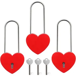 3 PCS Heart Lock Love Lock for Bridge Padlock with Keys for Lovers Valentines Day Gift Decorations Small Cute Red Heart Shaped Locks for Diary Book Jewelry Box Locker Suitcase Luggage