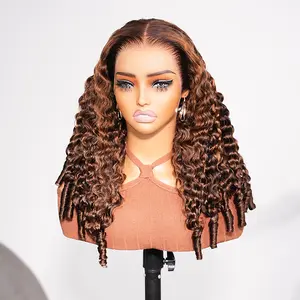 [FWWC]Megalook Hair 13x6 Three-Go Glueless Wigs #4P30 Curly Hair Wig Fitted All Pre-Styled Parting Breathable Dome Cap Free Lace Front 100% Human Hair Wig Water Wave 320℉ Heat Resistant