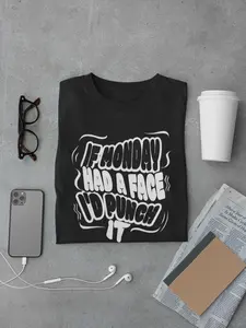 Funny Punchable Monday Face Unisex T-Shirt Humorous Graphic Tee Sarcastic Quote Top Weekday Joke Shirt Comfy Cotton Tshirt for Men Women Classic Fit Crew Neckline Ribbed Knit Collar Casual Streetwear Menswear