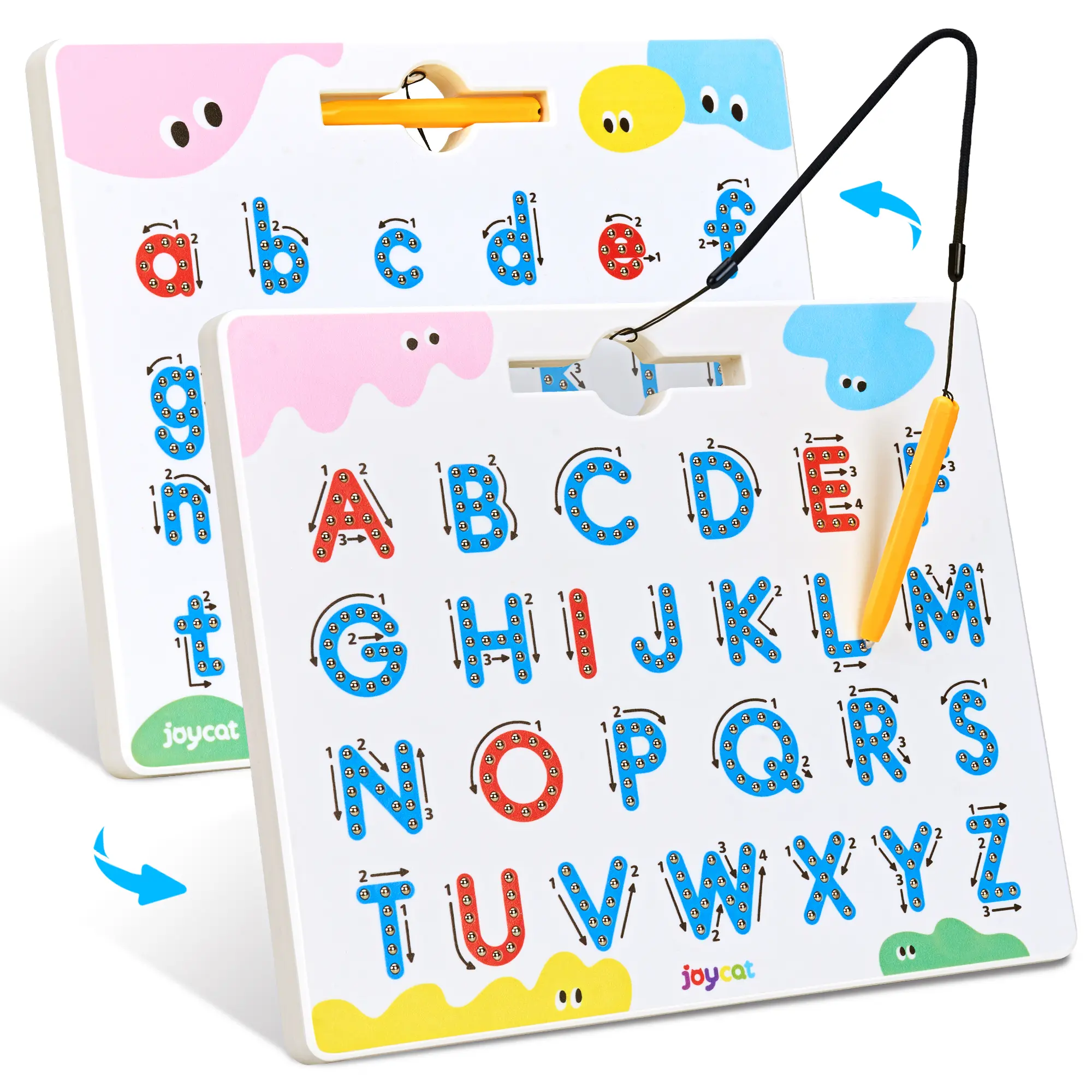 JoyCat Magnetic Letter Tracing Board, 2-in-1 Double-Sided ABC Magnets for Kids Ages 3-5, Uppercase & Lowercase Letter Writing Practice - Preschool Learning Toys, Road Trip Car Activities for Toddlers, Learning Education Toys