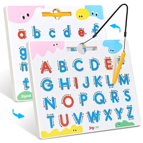 JoyCat Magnetic Letter Tracing Board, 2-in-1 Double-Sided ABC Magnets for Kids Ages 3-5, Uppercase & Lowercase Letter Writing Practice - Preschool Learning Toys, Road Trip Car Activities for Toddlers, Activity Board Language Toys