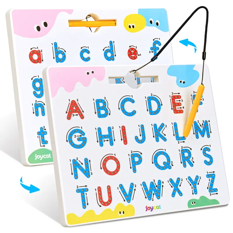 JoyCat Magnetic Letter Tracing Board, 2-in-1 Double-Sided ABC Magnets for Kids Ages 3-5, Uppercase & Lowercase Letter Writing Practice - Preschool Learning Toys, Road Trip Car Activities for Toddlers, Activity Board Language Toys
