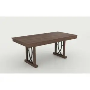 Dining Table for 6 to 8 with 2 Drawers Wooden Kitchen Table with Double Pedestal Large Tabletop 8 Ft Large Rectangular Dinner Table with Sturdy Frame for Kitchen Office-Walnut