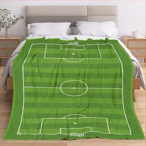 Modern Minimalist Style Football Field Flannel Blanket, Soft and Comfortable Gift Throw for Sports,  Travel Blanket, Sports Blanket, , Lightweight Blanket, Flannel Fabric, Cozy Bedding, Multipurpose Blanket, Sports Fans, Outdoor Enthusiasts