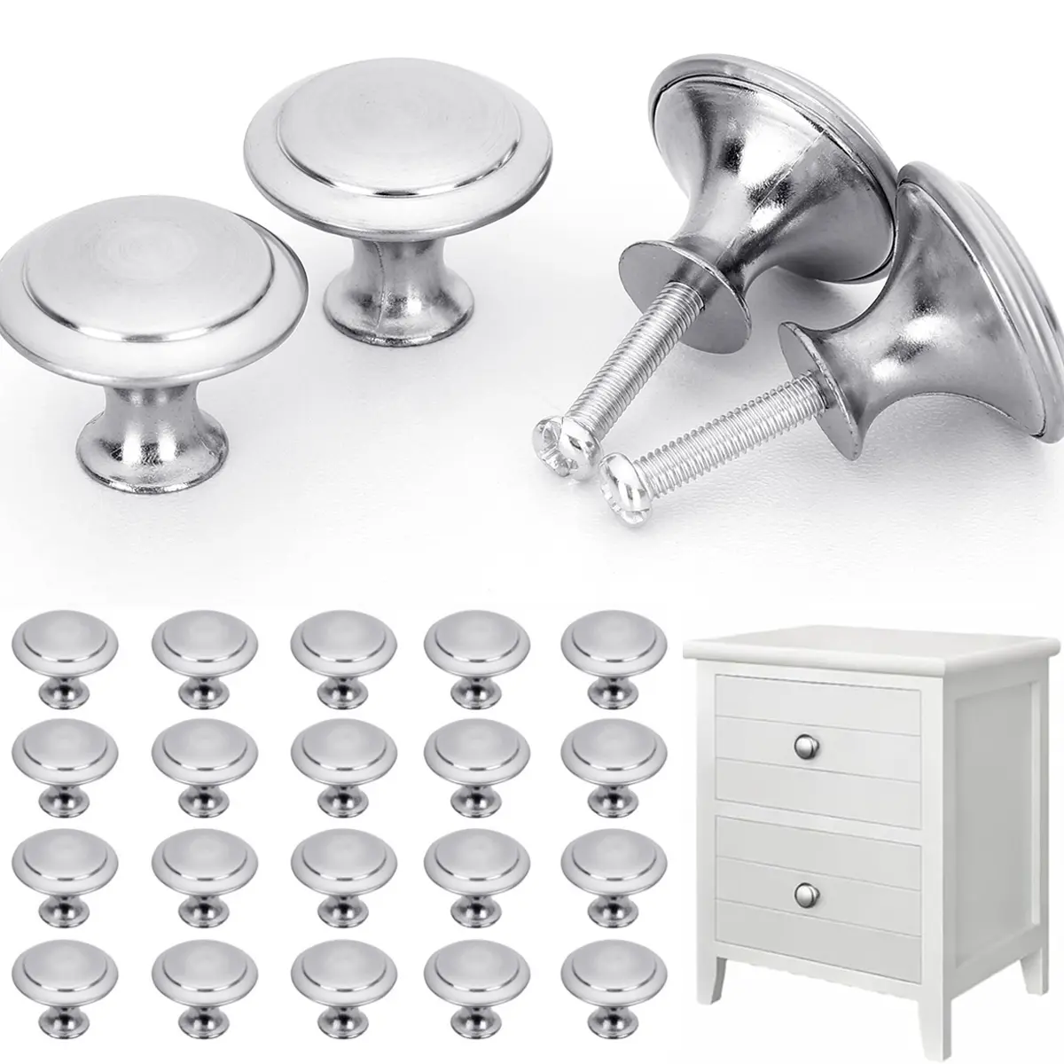 20 Pcs Cabinet Knobs 1.06''(27mm), Brushed Nickel Round Drawer Knobs, Stainless Steel Top & Zinc Alloy Base Kitchen Cabinet Hardware for Dresser, Bathroom Cabinets (Screws Included)