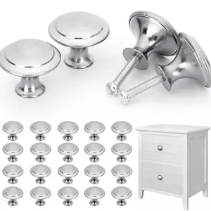 20 Pcs Cabinet Knobs 1.06''(27mm), Brushed Nickel Round Drawer Knobs, Stainless Steel Top & Zinc Alloy Base Kitchen Cabinet Hardware for Dresser, Bathroom Cabinets (Screws Included)