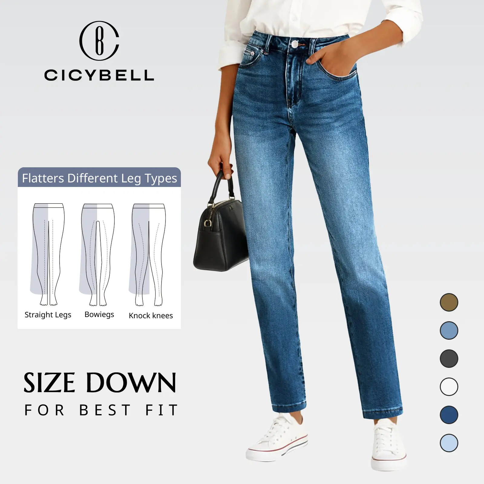 Cicy Bell Womens Straight Leg Jeans High Waisted Mid Rise Stretchy Denim Pants Tapered Petite Jeans