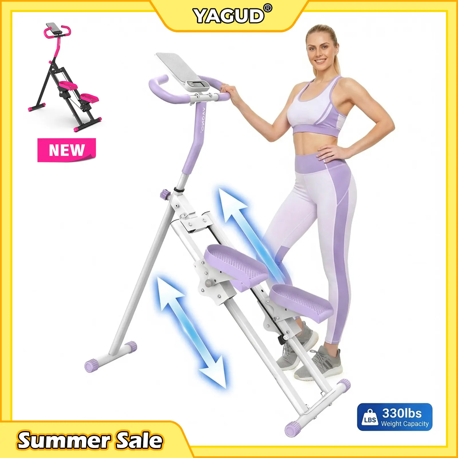 SUMMERSALE Stair Stepper w/ Handlebar, Extended Step Range Climber Machine for Legs & Core Workouts, Home Workout Equipment