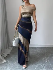 Elegant Asymmetrical Neckline Sleeveless Tight-Fitting Formal Evening Dress, Trendy Party for Women, Nighttime Streetwear Essential