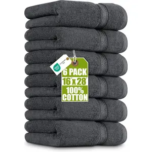 6 Pack Premium Hand Towels Set, 16 by 28 inches, 100% Ring Spun Cotton, Ultra Soft and Highly Absorbent 600GSM Towels for Bathroom, Gym, Shower, Hotel, and Spa, Grey
