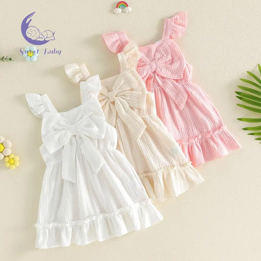 Little Toddler Girl Summer Dress with Bow Flying Sleeve Ruffled A-line Dresses for Daily Party, Party Dresses, Toddler Outfits Girls