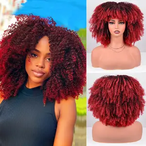Kinky Curly Wigs for Black Women,12Inches Machine Made Wigs Afro Bomb Curly Wigs about 280g/Piece Natural Glueless Heat Resistant Synthetic African Wig