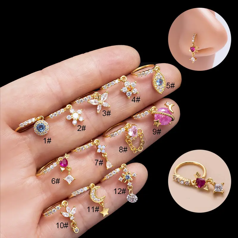 Hot Selling New Colorful Zircon Pendant Nose Ring Fashion Piercing Nose Jewelry Western Style Body Accessories