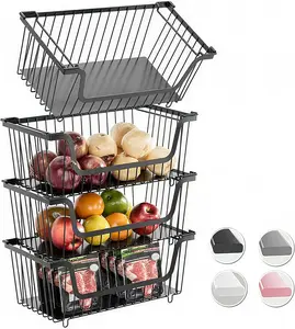 4 Pcs Stackable Wire Baskets for Pantry Organizers and Fruit Basket for Storage Metal Potato Onion Storage