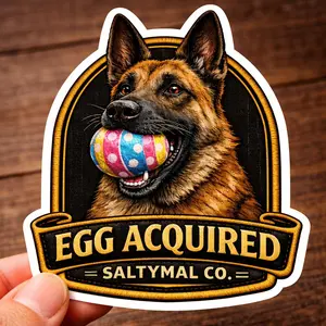 Egg Acquired Belgian Malinois Easter Sticker | SaltyMal Co. | Waterproof Die Cut K9 Dog Sticker