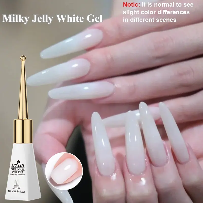 MTSSII  1PC 10ml Jelly Gel Nail Polish, High Gloss White Milky jelly white gel Varnish Semi Permanent Nail Glue Soak Off UV LED Gel Varnish Manicure Nail Art DIY Nail Care For Salon And Home Nail Supplies Glossy Finish Nails