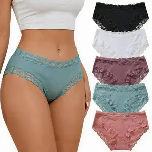 SNUG HAVEN 5 Pack Cotton Underwear for Women Breathable Lace Bikini Panties Ladies Hipster Underpants S-XXL Fit Clothes