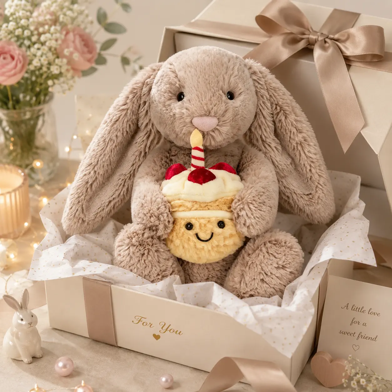 Jellycat Birthday Bunny Plush with Cake – Soft Stuffed Rabbit Gift for Kids, Best Friends and Special Celebrations