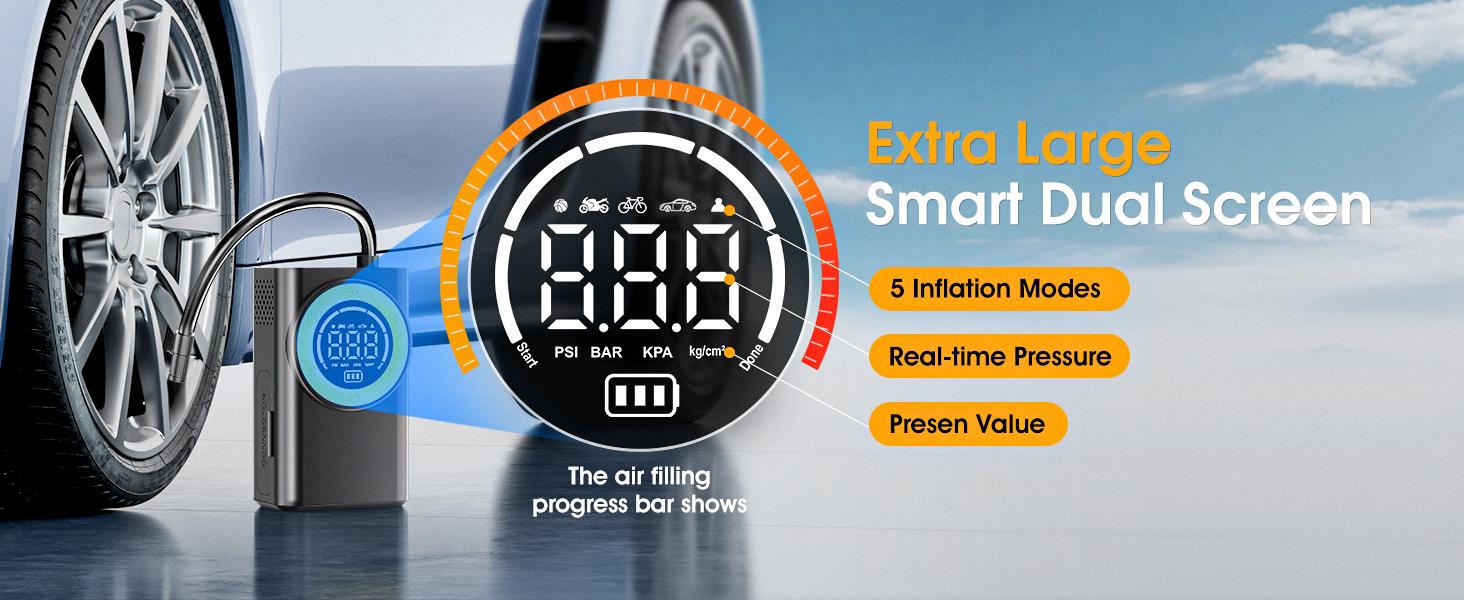 Portable Car Tire Inflator with Digital Gauge - 15000mAh Cordless Air Compressor | Fast Inflation Emergency Pump for Car Tires, Motorcycles & Bikes