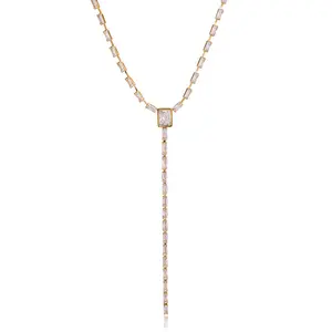 Emerald Baguette Tennis Y Lariat Necklace - Waterproof