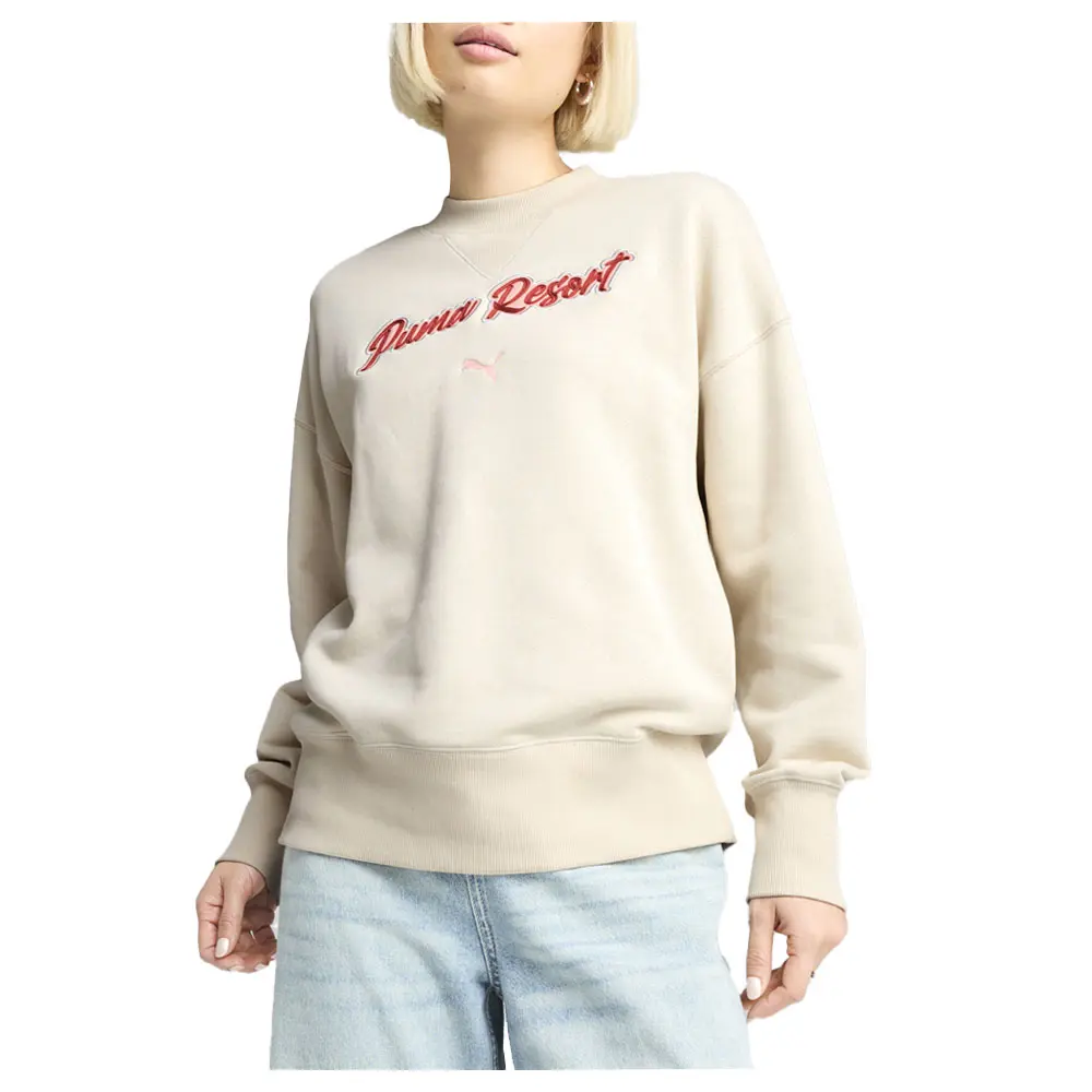 PUMA Womens Premium Essentials Oversized Graphic Crew Neck Sweatshirt Casual - Off White