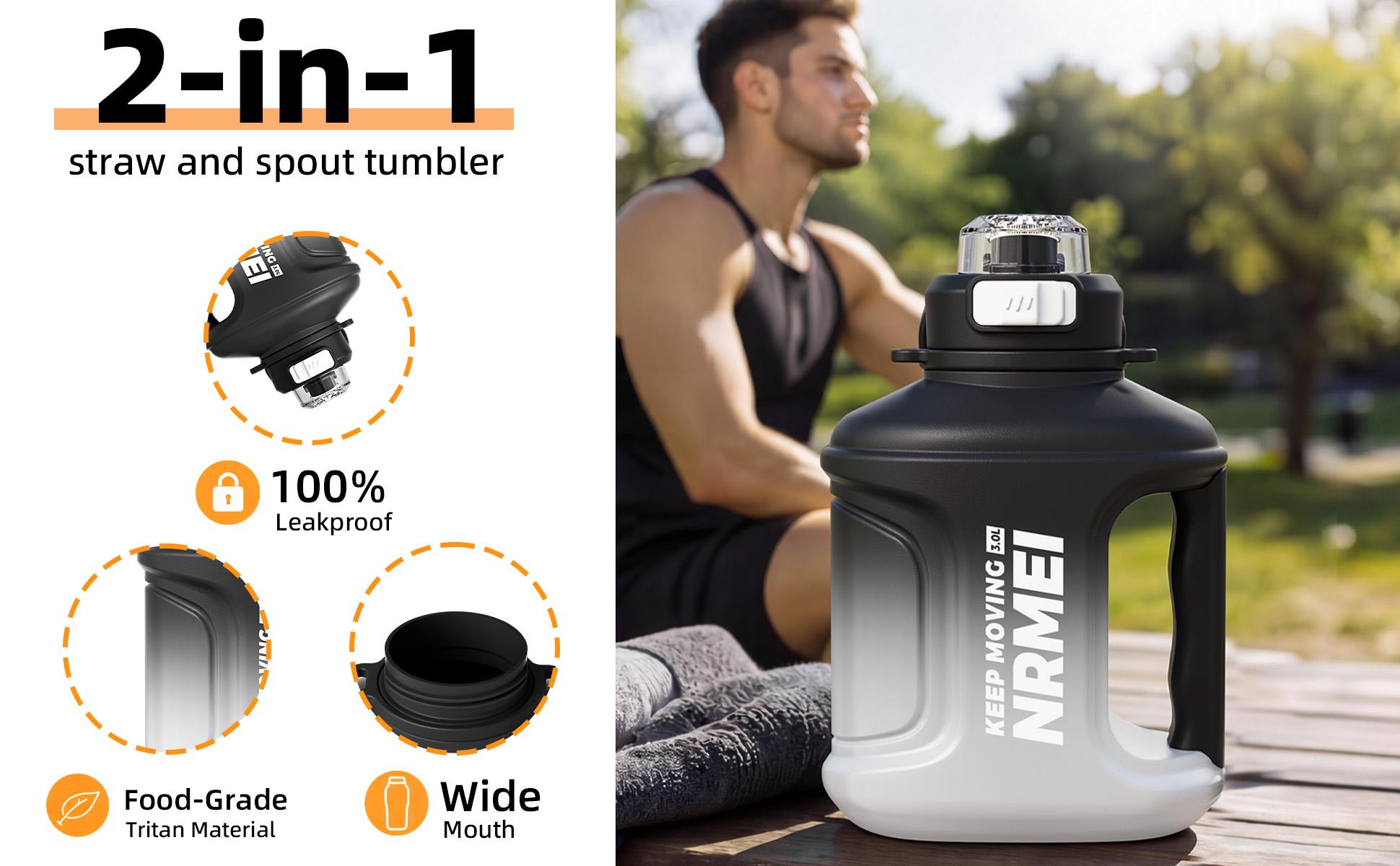 Unisex 100oz Leak-Proof Sports Water Bottle with Multi-Use Flip Top Cap (Straw, Chug, 1-Touch Flip), Safety Lock, Wide Mouth, Handle, Strap, Adjustable Shoulder Strap, Pre Workout, Athlete Life, Black and White Gradient, Camping Unisex 100oz Leak-Proof Sports Water Bottle with Multi-Use Flip Top Cap (Straw, Chug, 1-Touch Flip), Safety Lock, Wide Mouth, Handle, Strap, Adjustable Shoulder Strap, Pre Workout, Athlete Life, Black and White Gradient, Camping