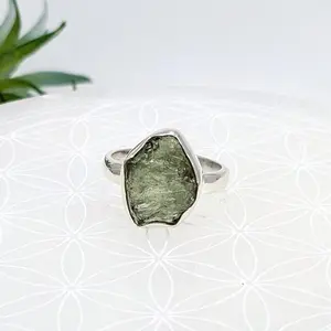 Raw Moldavite Sterling Silver Ring Size 6.5 Lv7043 Moldavite  .5"  Sz 6.5 S.S. Ring #LV7043