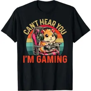Cant Hear You Im Gaming Video Gamer Kids Teens Hamster T-Shirt