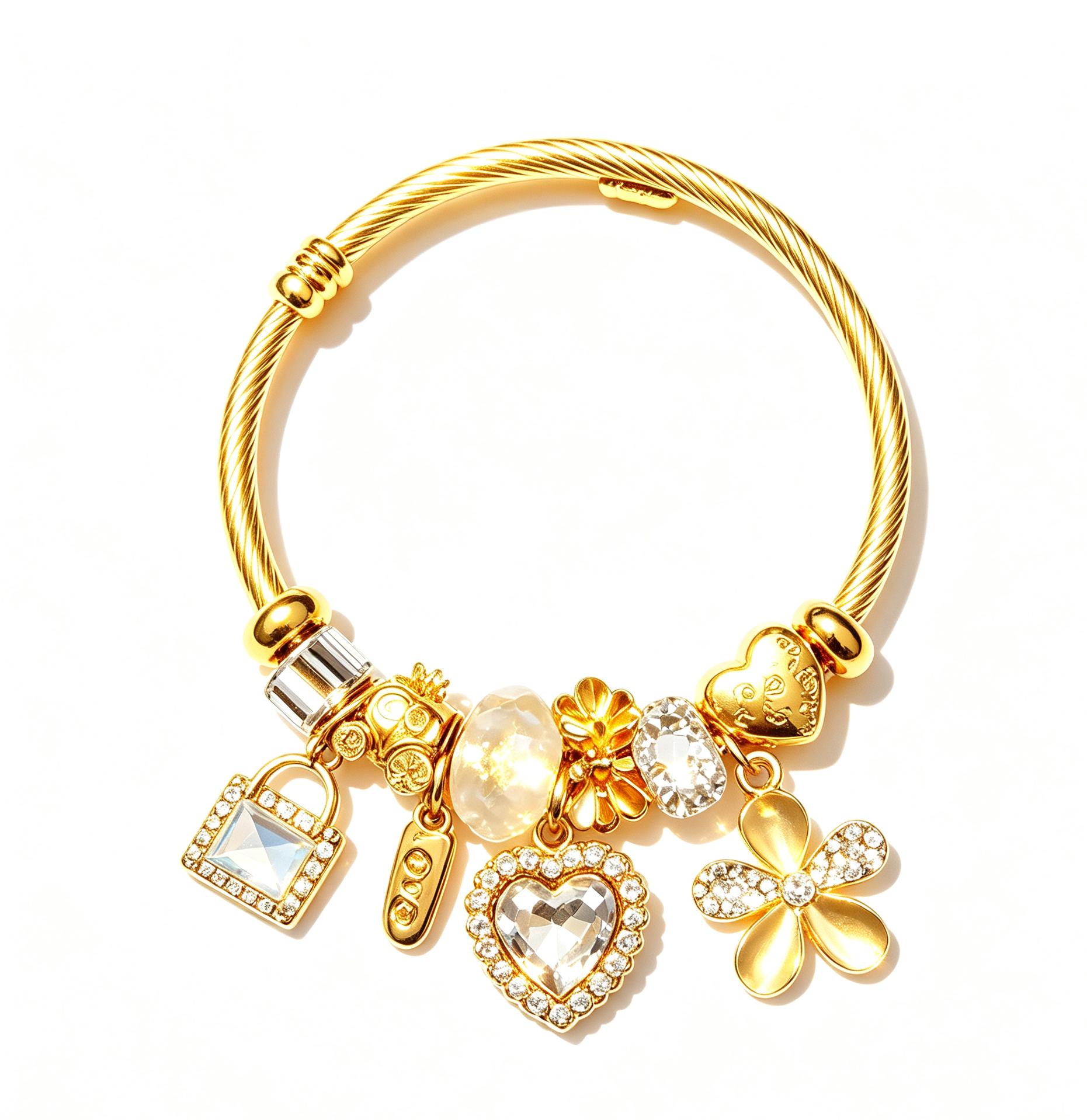 Gold Tone Charm Bracelet for Women, Crystal Heart Flower Pendant Bangle, Elegant Vintage Beaded Bracelet Jewelry Gift for Her Fashionable Bangle Dainty Crystal Bracelet Gold Tone Charm Bracelet for Women, Crystal Heart Flower Pendant Bangle, Elegant Vintage Beaded Bracelet Jewelry Gift for Her Fashionable Bangle Dainty Crystal Bracelet