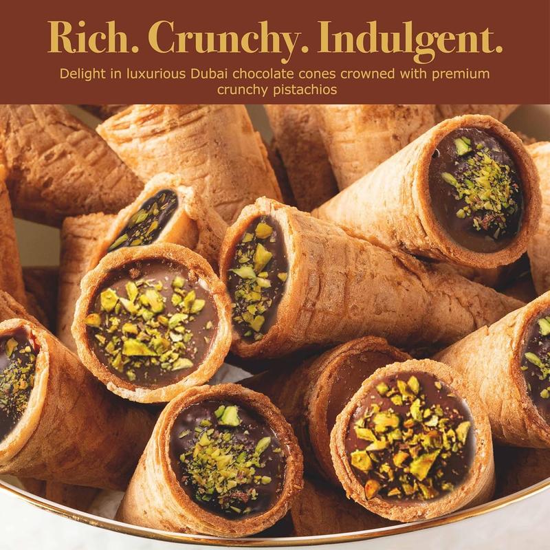 Leonessa Dubai Chocolate Cones with Pistachio Kunafa | Made with Premium Belgian Chocolates | Kunafa Chocolate | Chocolates de Dubai - 4.7 oz