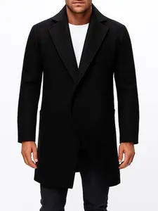 Men's Solid Color Long Sleeve Coat, Regular Fit Casual Fashion Comfy Lapel Collar Outerwear for Daily Outdoor Wear, Men Cloths for Fall & Winter