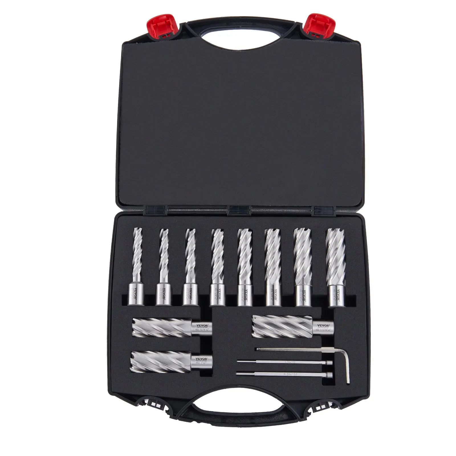 VEVOR 13-Piece Annular Cutter Tool Kit Set, M2AL HSS Anti-Jam Blades Weldon Shank Drill Bit Set with Hex Shank, Magnetic Holder, 7/16"-1-1/16" Diameter, 2" Depth, 2 Pilot Pins, Hex Wrench & Portable Case for Magnetic Drills, Hss Steel