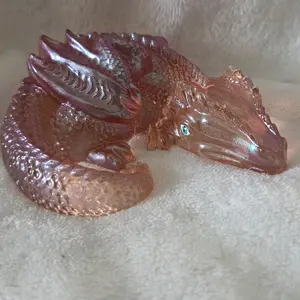 Unique Light Coral Dragon Figurine - Decorative Collectible for Home Shelf Display