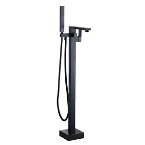 WOWOW Brass Single-Handle Freestanding Tub Faucet - Floor-Mounted Tub Filler with Diverter, Handheld Shower, Oil Rubbed Bronze Finish