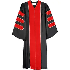 Doctoral Graduation Gown for Men and Women Red PhD Hood Academic Regalia Robe Deluxe Quality Menswear Clothes Costumes Gamis